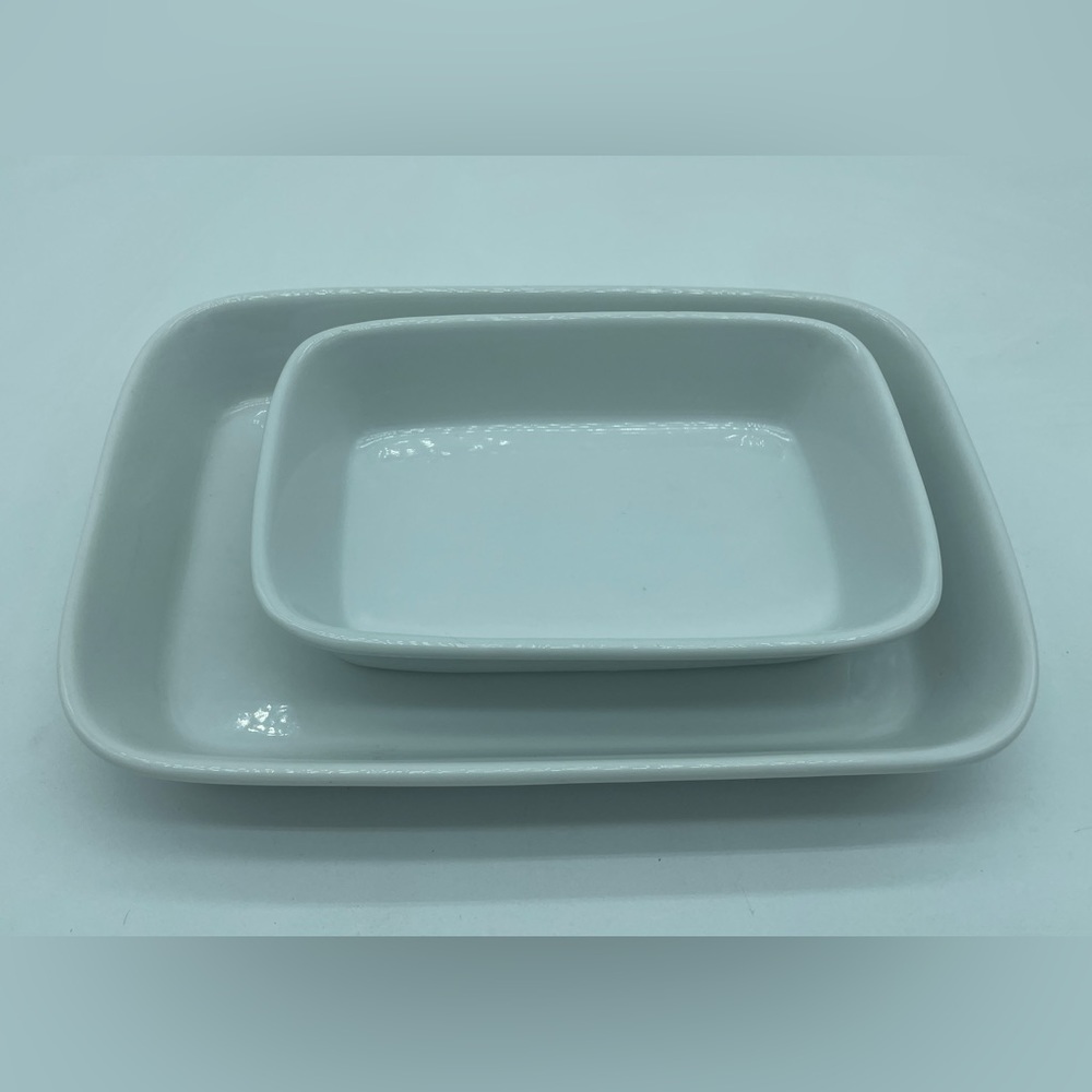 Set of 2 Crate & Barrel White Porcelain Rectangle Baking Casserole Serving Dish